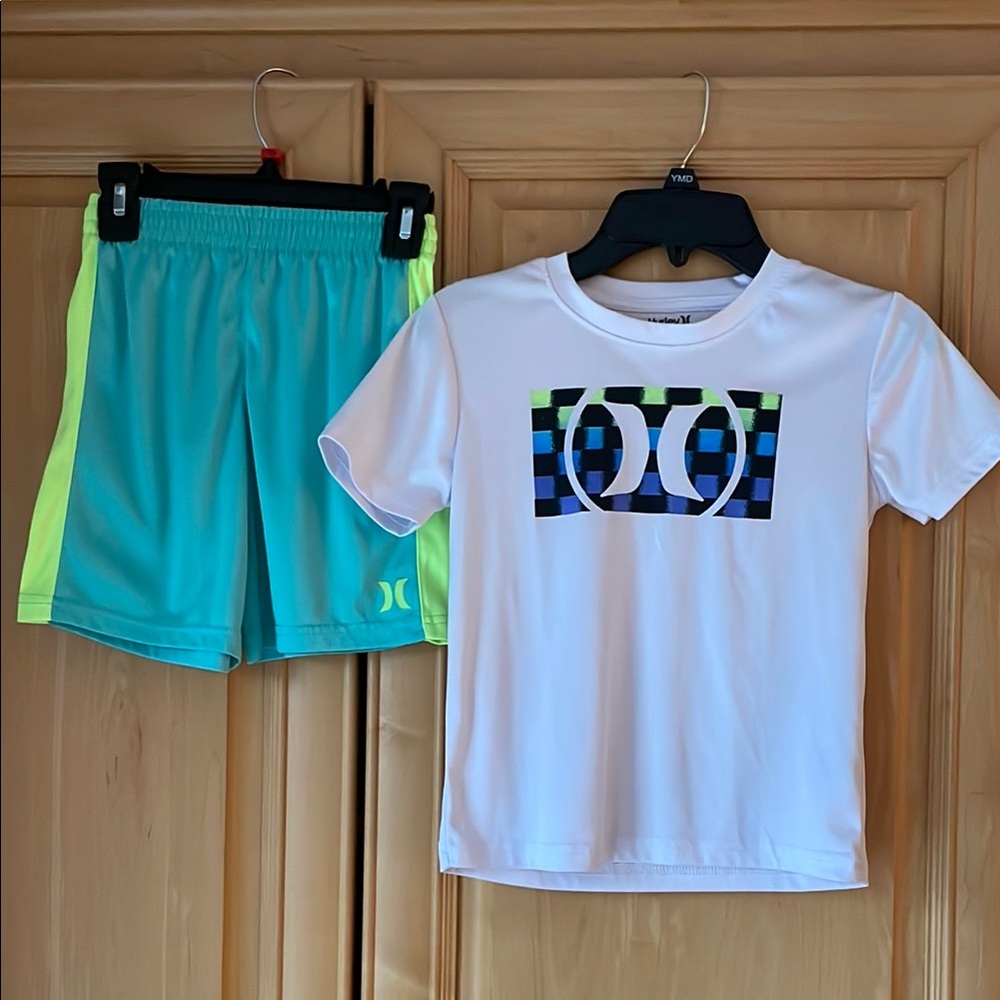 Hurley White T-Shirt and Aqua Shorts Set
